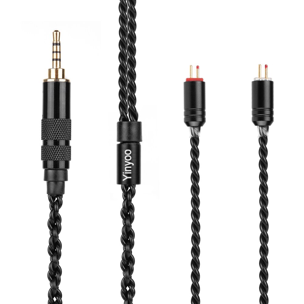 Yinyoo h3 h5 4 núcleo atualizado prata chapeado preto cabo 3.5/2.5/4.4mm fone de ouvido cabo com mmcx/2pin para lz a5 a4
