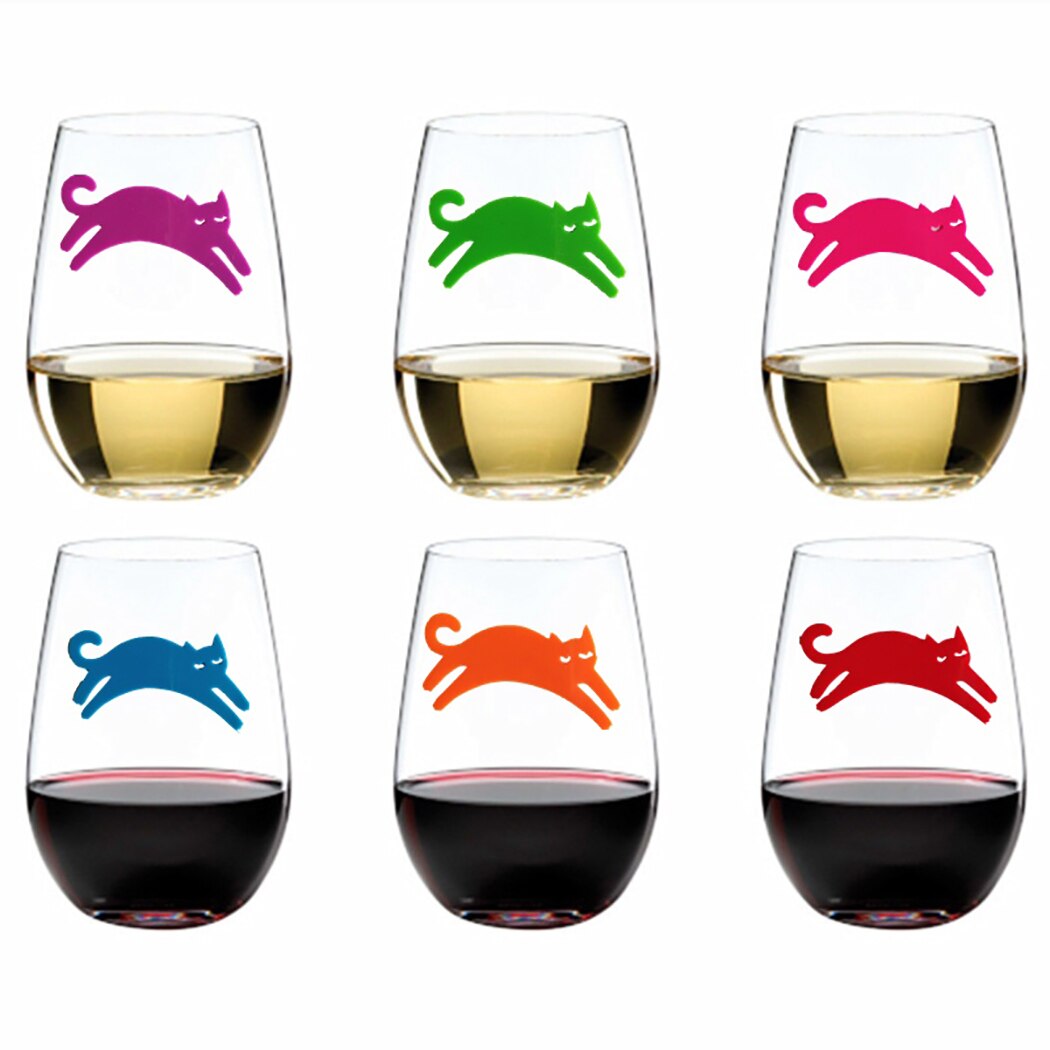 12 st vinglas märke söt katt form märke vinglas charm härlig silikon tecknad katt vin glas markör fest favor