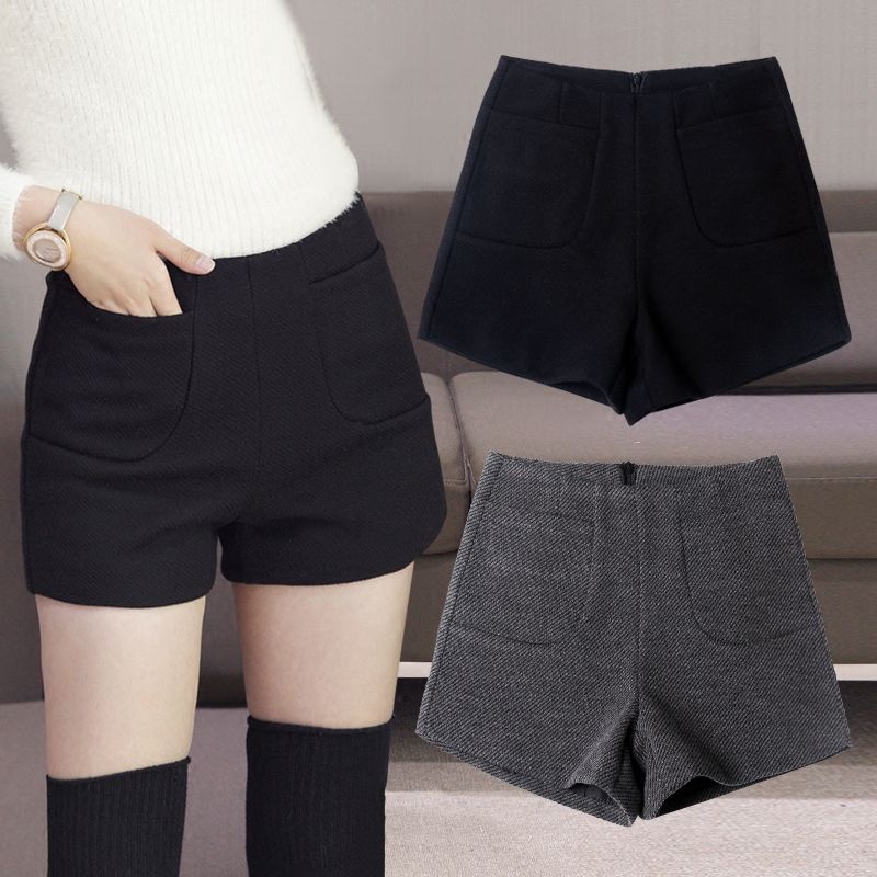 Herfst winter dames slim shorts vrouwelijke wollen casual koreaanse stijl warme dikke basic shorts  q391