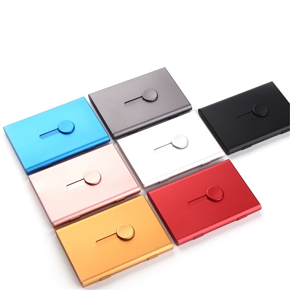 Hand push Business Name Cards Wallet Holder Aluminum Metal Pocket Case