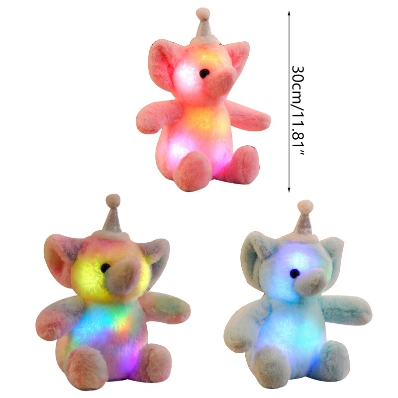 30cm Charm Light Up Elephant Plush Animal LED Doll Glow in the Dark Home Decor Window Display Preschool Favor 85DE