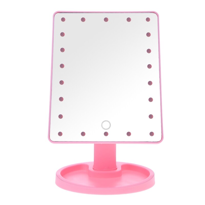 LED Touch Screen Makeup Mirror Luxury Mirror with 16/22 LED Lights 180 Degree Adjustable Table Make Up Mirror: Pink 22 LEDS