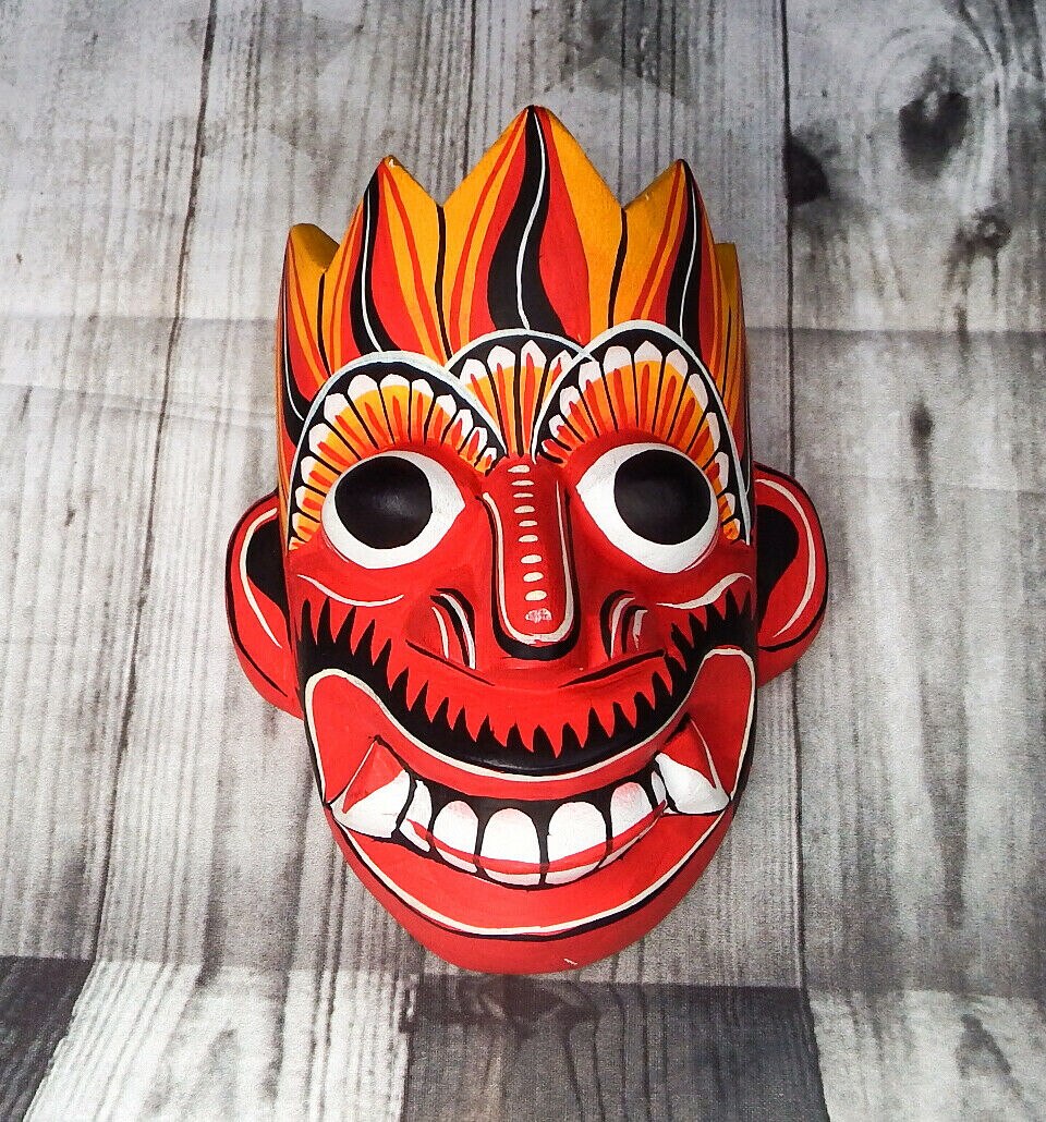 Hand Gesneden Houten Muur Art Decor Sri Lankaanse Sanni Masker Sculptuur Collectible 5 "Houten Masker