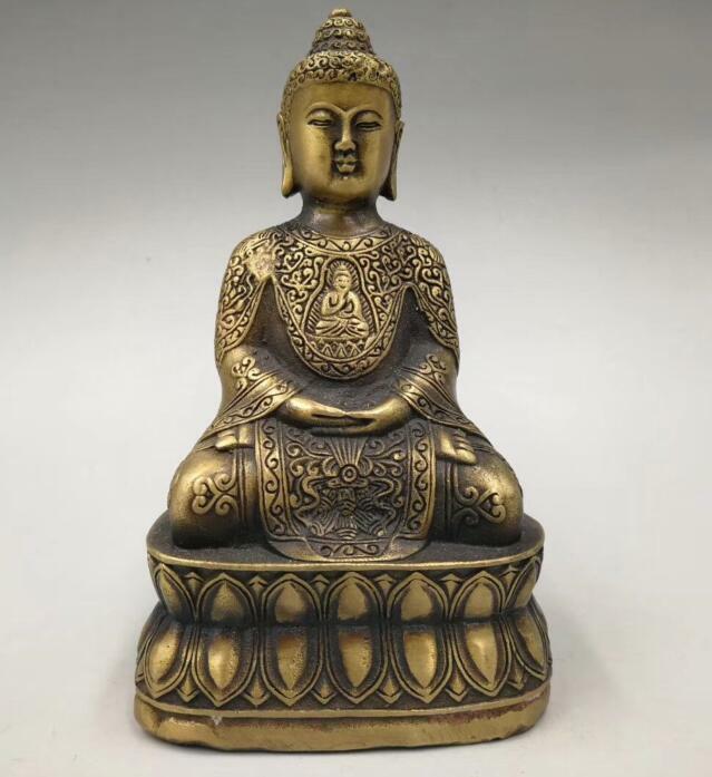 Prachtige Oude Verzamelen Tibetaans Boeddhisme Messing Handwerk Sakyamuni Boeddha Standbeeld
