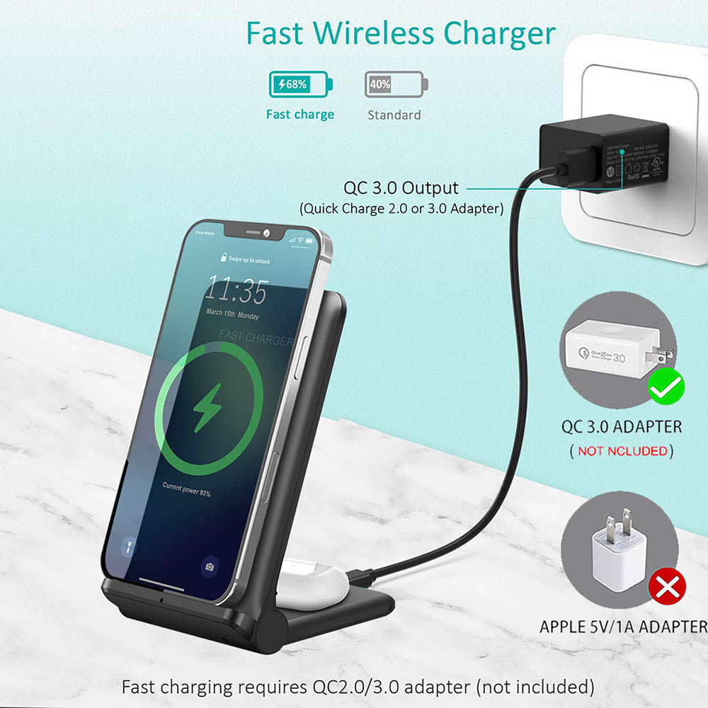 20W Fast Qi Wireless Charger 2 in 1 Induction Charging Stand For Samsung S10 S20 S21 For iPhone 13 12 11 XS XR X 8 Airpods Pro