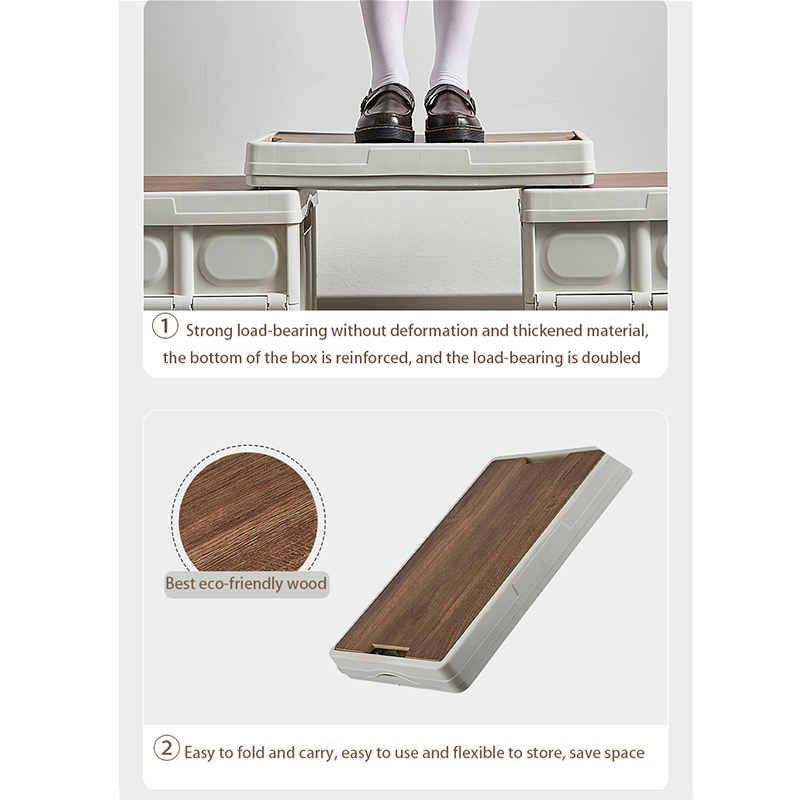 30L 56L Outdoor Plastic Folding Storage Box With Wooden Lid For Travel Organizer Car Sundries Food Container Lunchbox Fiambrera