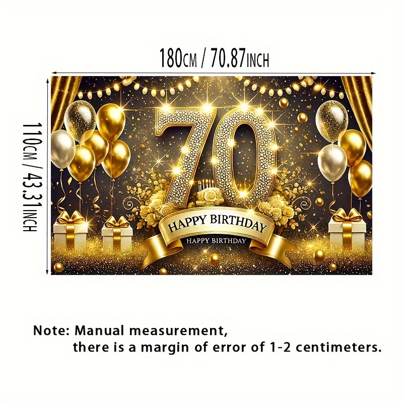 A party banner for the 70th birthday, with gold balloons and , no power required, celebratory background photo props
