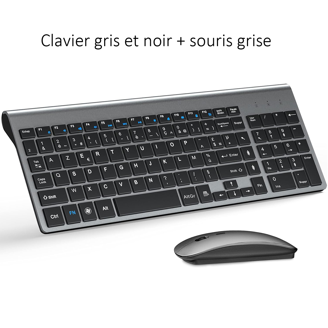 AZERTY French Layout 2.4G Mouse Keyboard Ultra-Slim Wireless Keyboard and Mouse Set Silent Compact for PC Laptop Windows: black