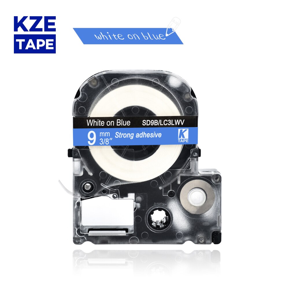 9mm 1pcs Multicolor SS9KW SC9YW SC9RW SD9K ST9KW Label Tapes for Epson Label Printer for KingJim label maker LW-300 LW400: white on blue