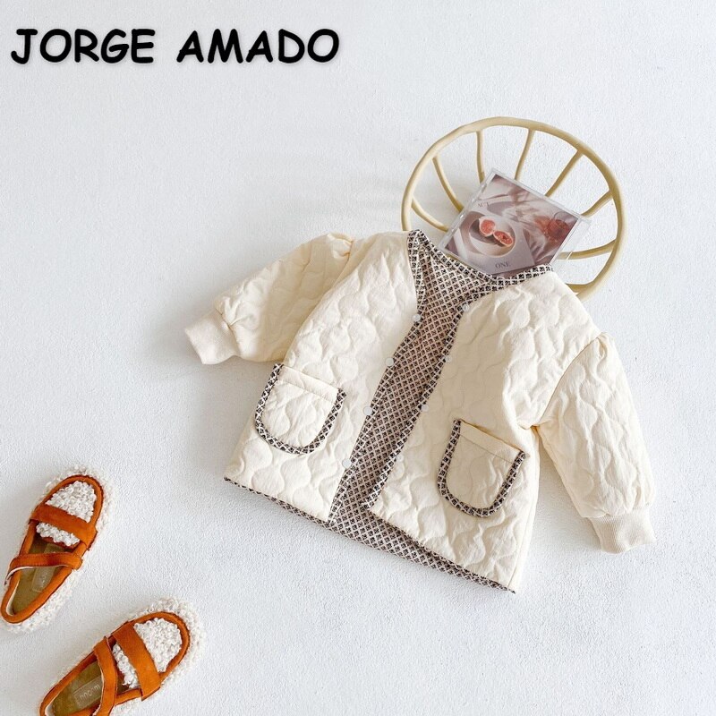 Winter Kids Jongens Meisjes Jas Beige V-hals Open Stitch Pocket Innerlijk Omkeerbare Kleding Kids Warme Jas E5005