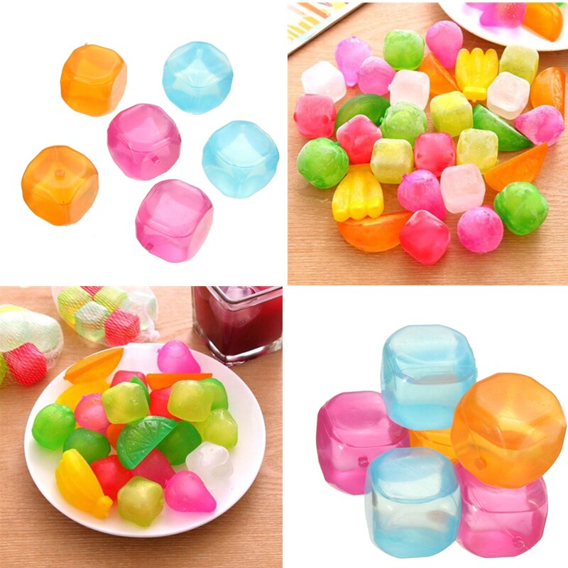 6Pcs/Sett Fruit and Square Shaped Ice Cubes LDPE Food-grade Plastic Fruit Shaped Reusable Polychrome Plastic Party Wine Cooler