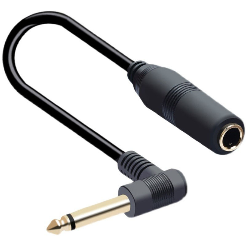 Zweikanaliges Gitarren-Verlängerungskabel Mono 6,35 TRS-Stecker auf 6,35 mm Ellenbogen 6,5 TRS-Buchse Audiokabel 0,1 m für Verstärker, Klaviere, Zuhause
