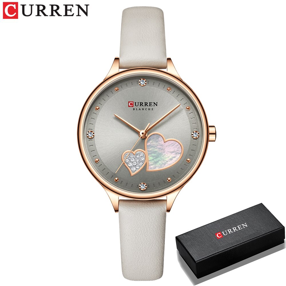 Curren Horloges Vrouwen Mode Lederen Quartz Polshorloge Charmante Strass Vrouwelijke Klok Zegarki Damskie: Bruin