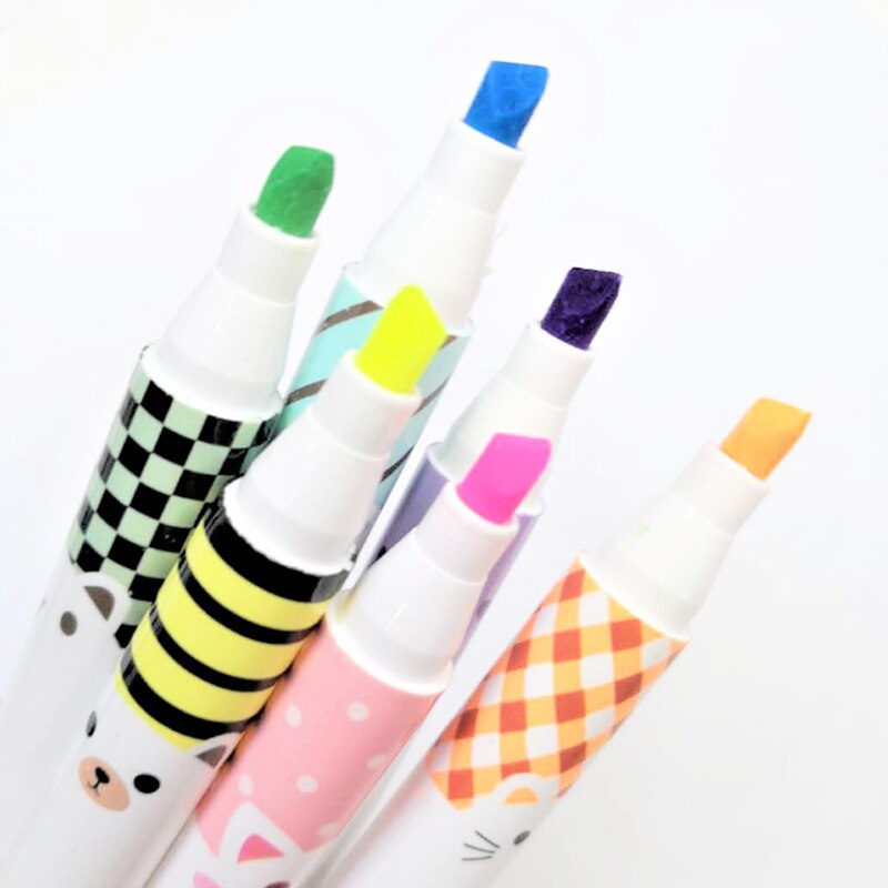 6Pcs Hoge Capaciteit Multicolour Highlighter Schuine Hoofd Effen Pen Marcador Kind Kantoor &amp; School Supplies