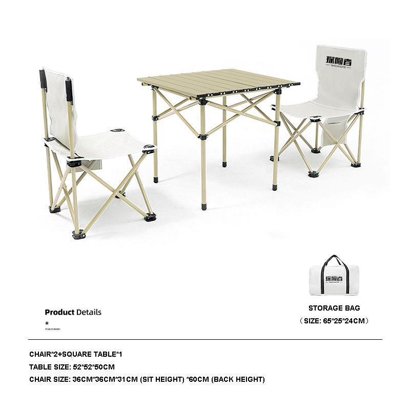 2 Person Folding Tables And Chairs Set 2 Seat 1 Table Camping Tools Outdoor Picnic Table Fishing Chair Camping furniture: Beige