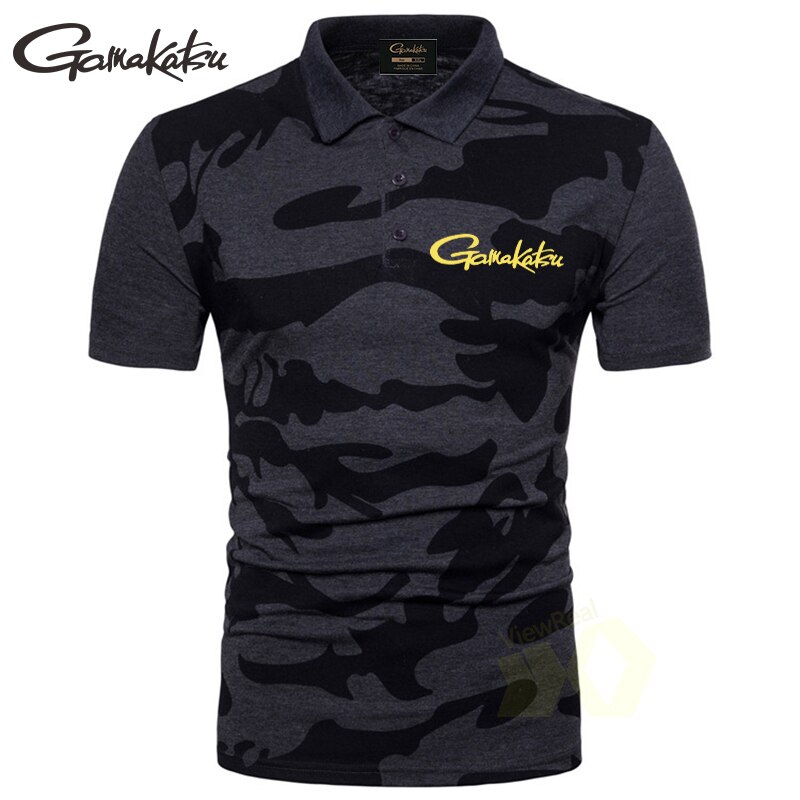 Fiske t-shirt mænd sommer camouflage kort skjorte mænd afslappet fisketøj sport åndbar fisketrøje: Sort / M