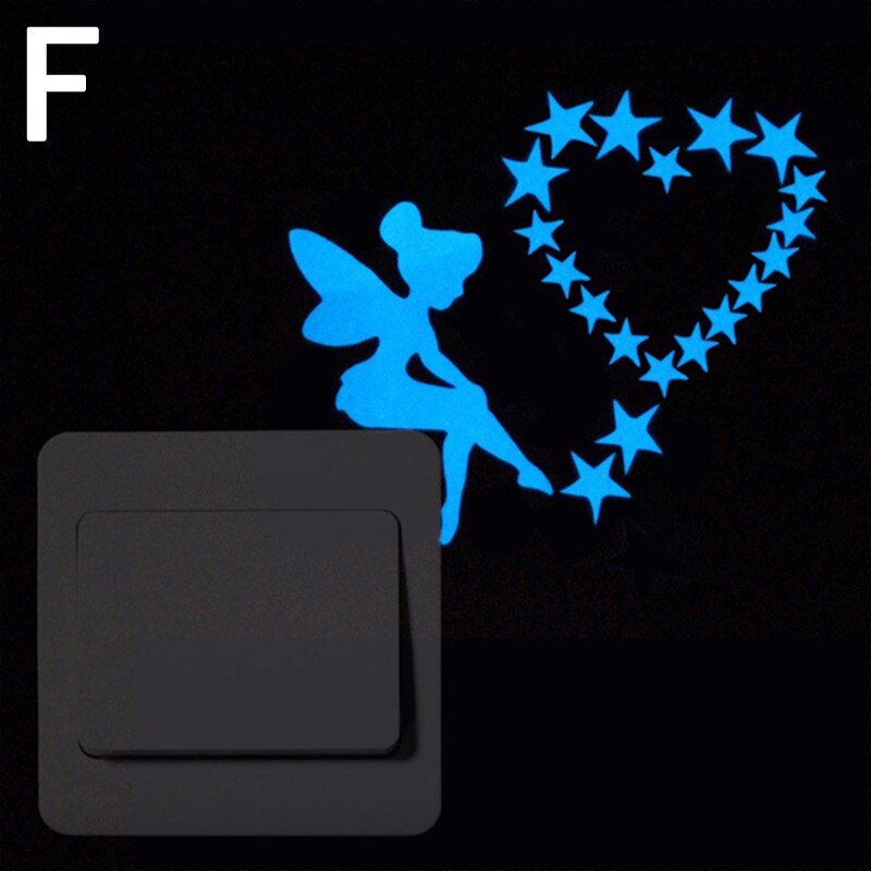 Luminous Cartoon Switch Sticker Glow in the Dark Cat Sticker Fluorescent Moon Stars Sticker Kid Room Decoration Home Decor: F