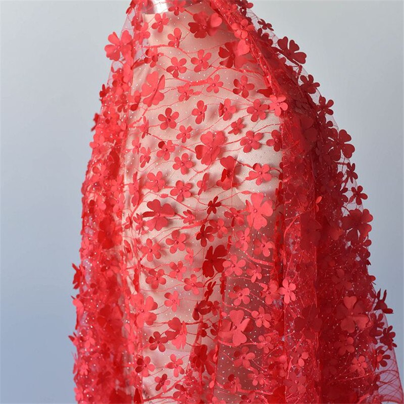 3D Satin- Blumen- überlagern tüll spitze stoff luftig Französisch Gittergewebe spitze Stoff Für Brautkleid, tanzen Prom, Festzug Kleid Braut Kleid: 4 rot