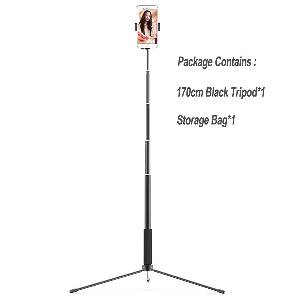 Support de bâton de Selfie ultra-léger de 170CM avec la Mini lumière d'anneau pour des accessoires de téléphone support de photographie en direct de trépied pliable NE070: Black Tripod