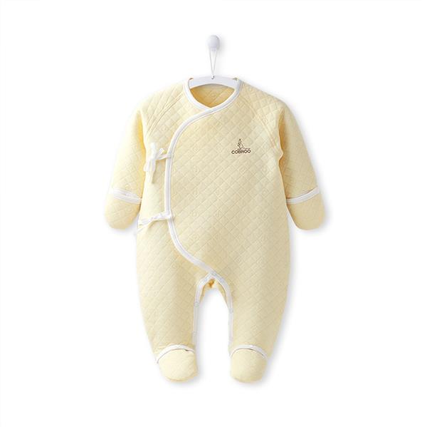 Cobroo 100%  bomuld nyfødt vintertøj 0-3 måneder baby fodbold med vanter langærmet spædbarn tøj baby pige dreng jumpsuit: Gul / 3m