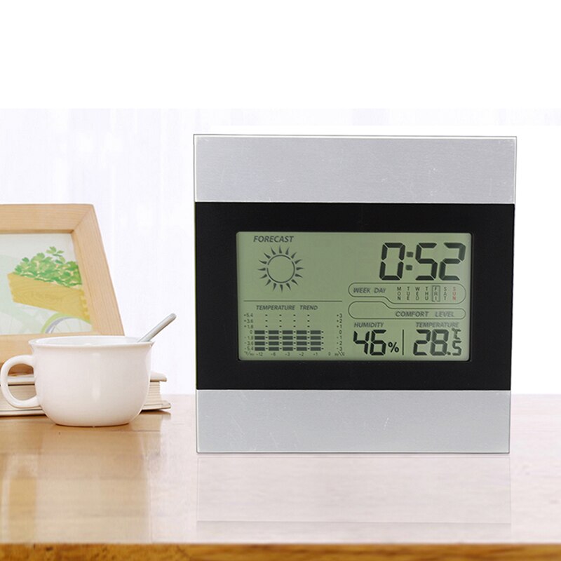 Digital Alarm Clock Travel Clock with Snooze Indoor Temperature Humidity Monitor Weather Forecast for Bedroom Bedside Travel