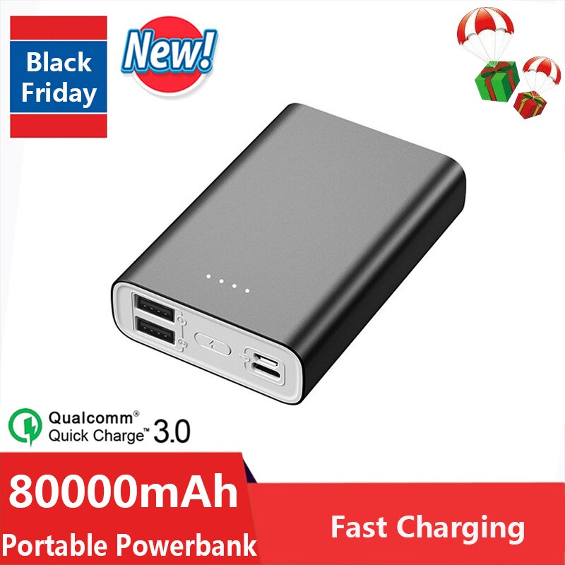 Mini batterie externe Portable de grande capacité 80000mAh, avec lampe de poche, 2usb, charge rapide, batterie externe pour IPhone Xiaomi Samsung