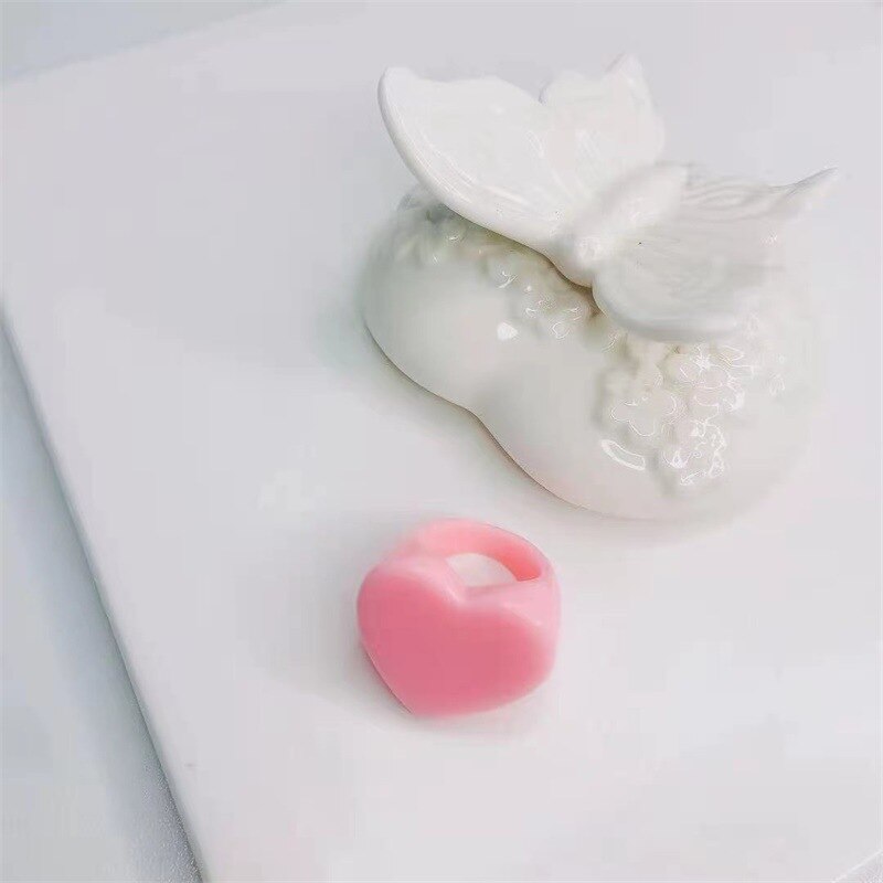 Sweet Charm Kleurrijke Hars Hart Hars Acryl Vinger Ringen Voor Vrouwen Meisjes Eenvoudige Zomer Partij Sieraden: 9
