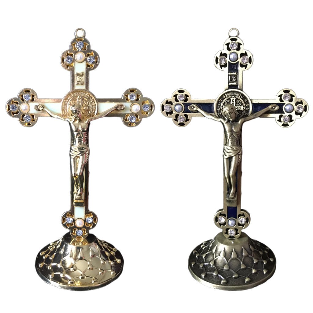 Crucifix Wall Cross (Hanging or Standing), Catholic Wooden Jesus Cross Wall Decor
