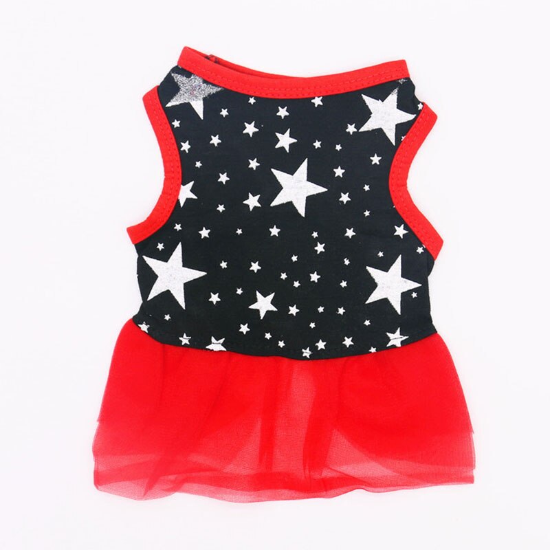 Sød stjerne print dobbeltlag blonde hundekjole rødt tøj til lille hund sommer hundeknudepynt kjole hvalp kostume kæledyrstøj: Rød / Xs