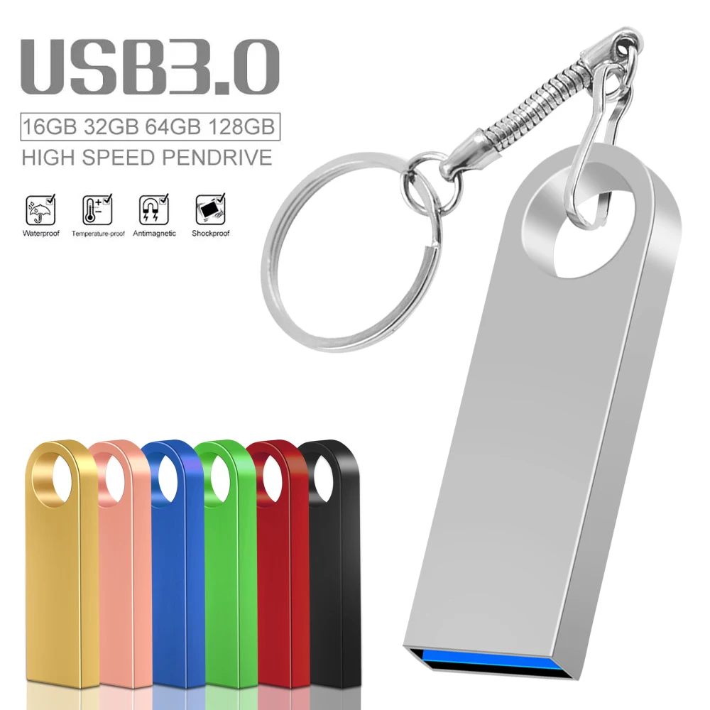 Metalen Sleutelhanger USB 3.0 Flash Drive Metalen Pen Drive 128GB 64GB 32GB 16GB 8GB Pendrive Waterdicht Geheugen Usb Stick hoge snelheid