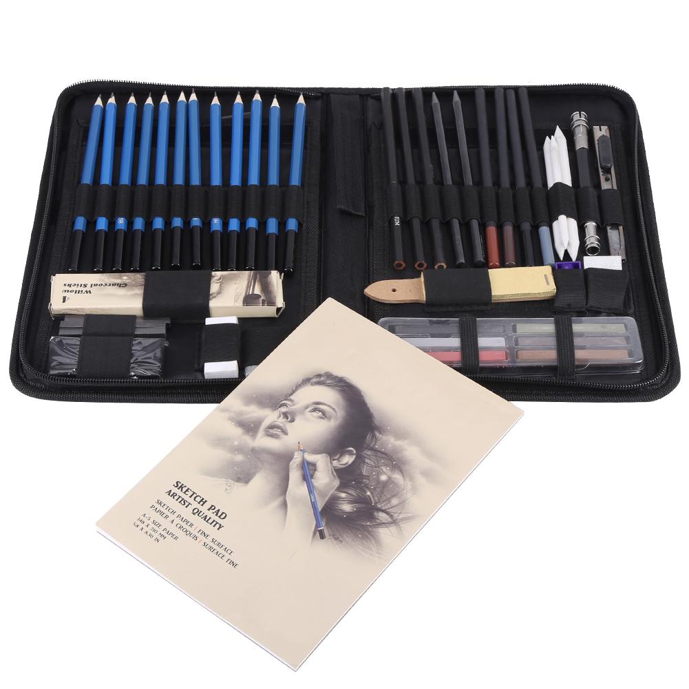 Kit de lápices de dibujo para bocetos, bolsa de transporte, conjunto de herramientas de pintura de arte , estudiante negro para dibujar bocetos y escribir, 48 Uds.