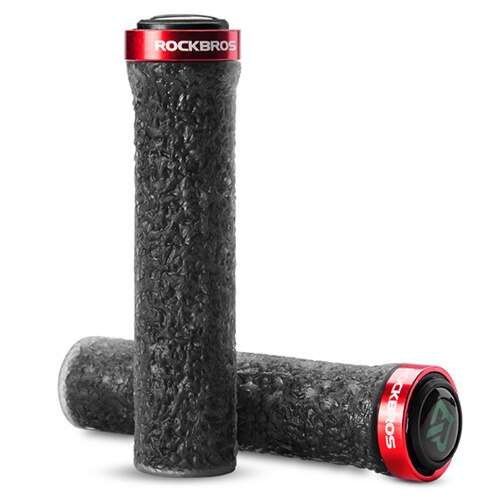 ROCKBROS-empuñaduras de manillar para bicicleta de montaña, ultraligeras y a prueba de golpes, con bloqueo de puños de goma para bicicletas BMX: Black Red