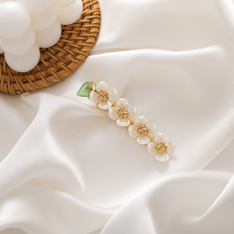 MWsonya-horquillas de hoja verde coreanas para mujer, joyería hecha a mano, Flor de perla, accesorios de joyería para niñas