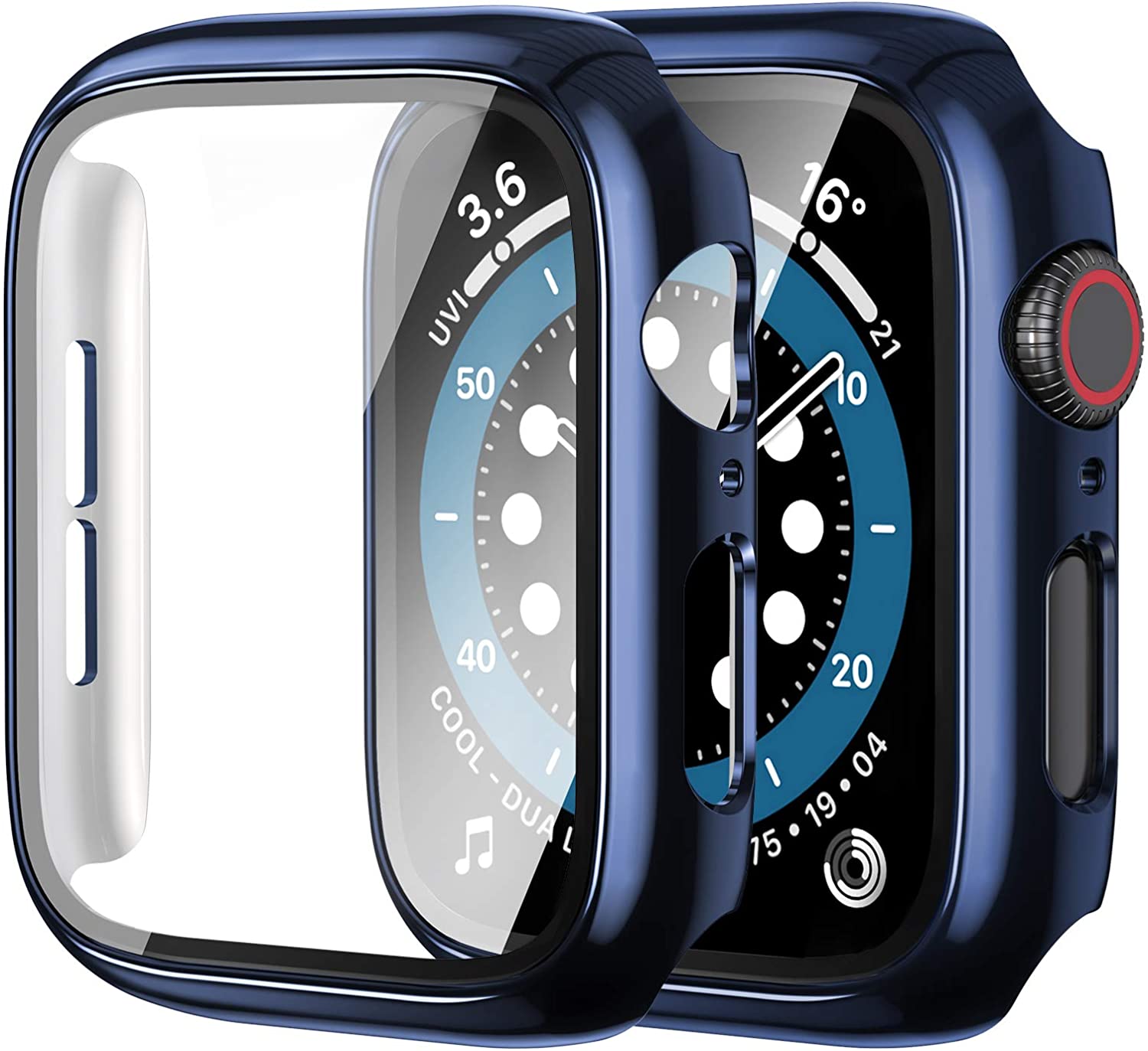 Cubierta para funda de Apple Watch, Protector de pantalla de cristal chapado, accesorios para iWatch series 9, 8, 7, 6, 5, 4, 3, se, 45mm, 44mm, 40mm, 41mm, 38mm, 42mm: Negro / 1 pulgada
