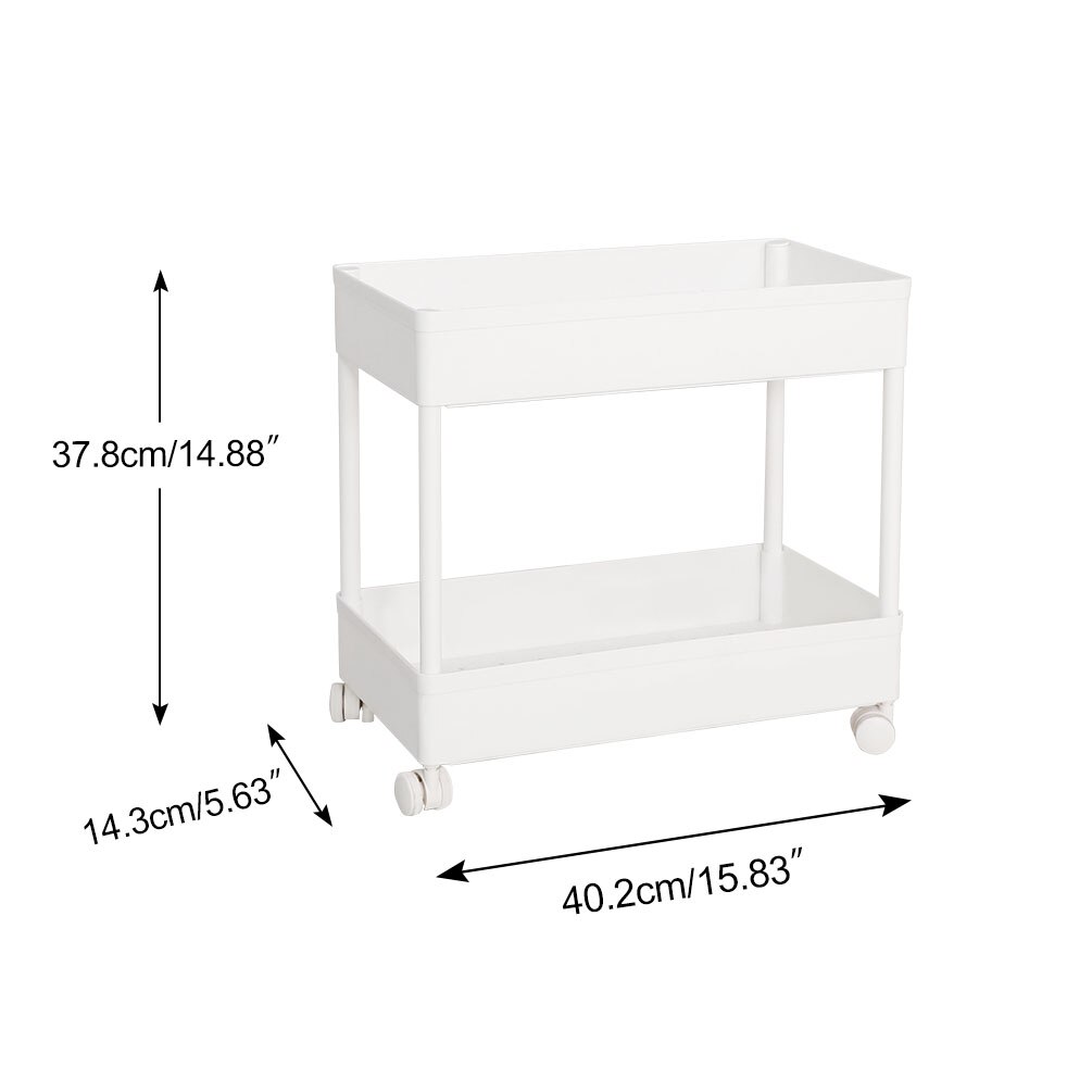BAOYOUNI 2 Tier Plastic Slim Trolley Movable Storage Cart Pull Out Trolley Shelf with Wheels for Kitchen Bathroom White: M Size