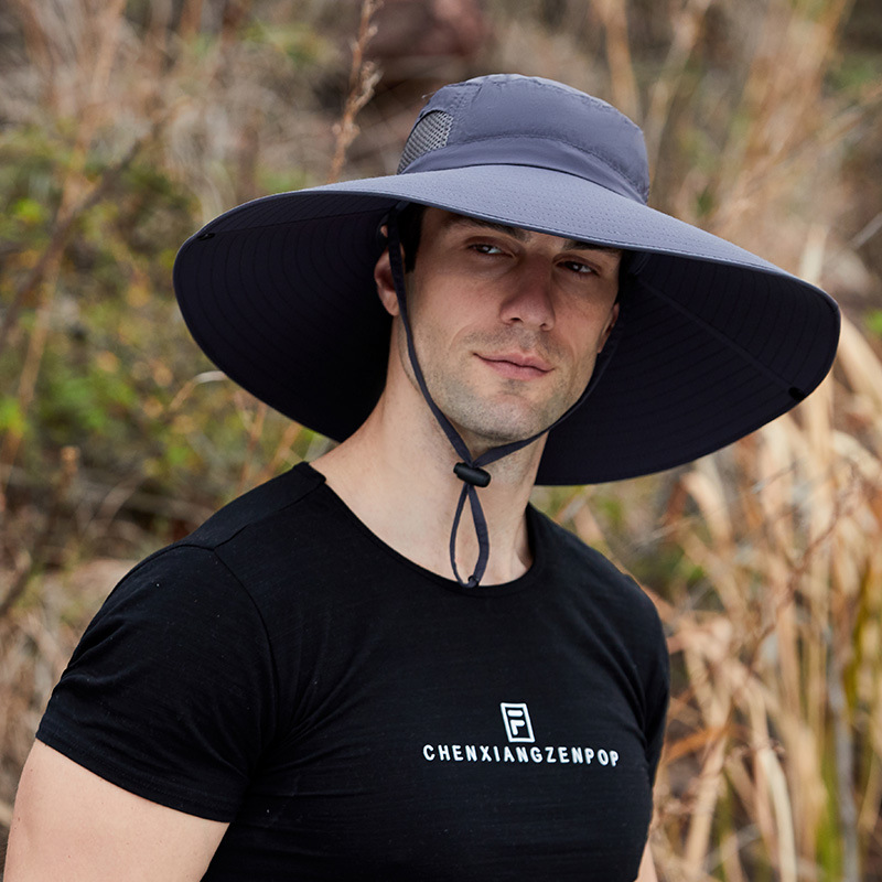 Removable Summer Sun Foldable Cowboy Hats Big Brim Caps Outdoor Anti-UV Fishing Hat Face Neck Protection Breatha Bucket Hat: navy hat