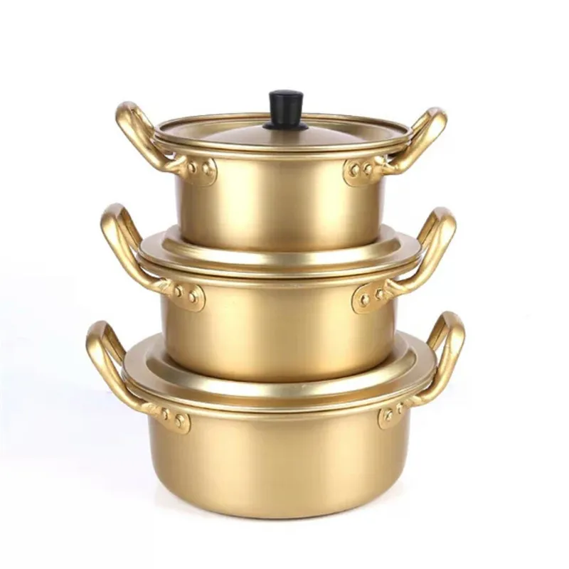 Korean Style Ramen Noodles gold Pot Aluminum Soup Pot Oxidized Coating Noodles Mike Egg Soup Cooking golden Kitchen Cookware