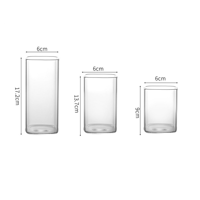 Highball Glasses Lead-Free Crystal Clear Glass Drinking Cups for Water Wine Beer Cocktails and Square Mini Dessert Cups
