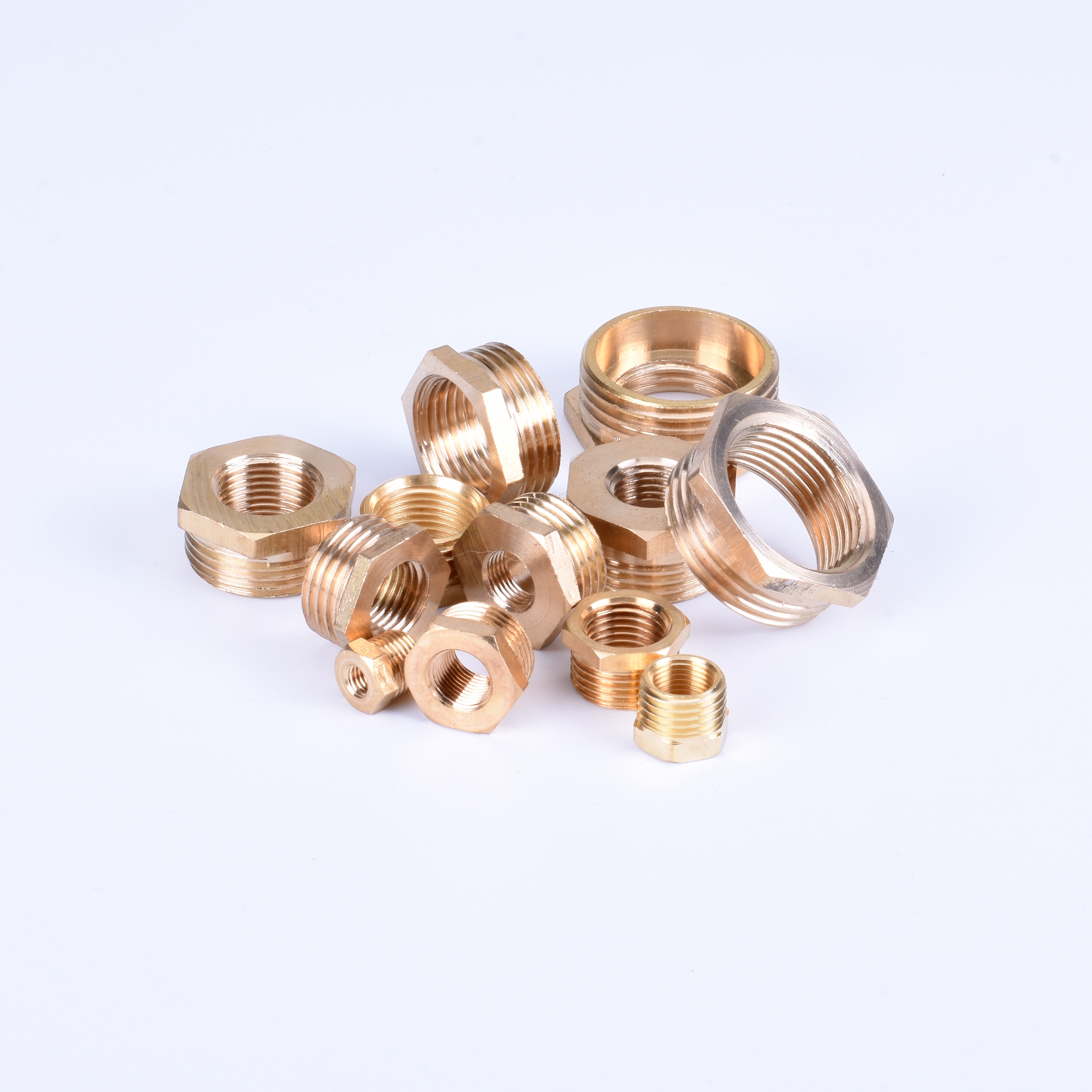 Encaixe de tubulação redutor de bucha hexagonal de latão 1/8 1/4 3/8 1/2 3/4 F para M com rosca reduzindo conector de acoplador de adaptador de gás de água de cobre