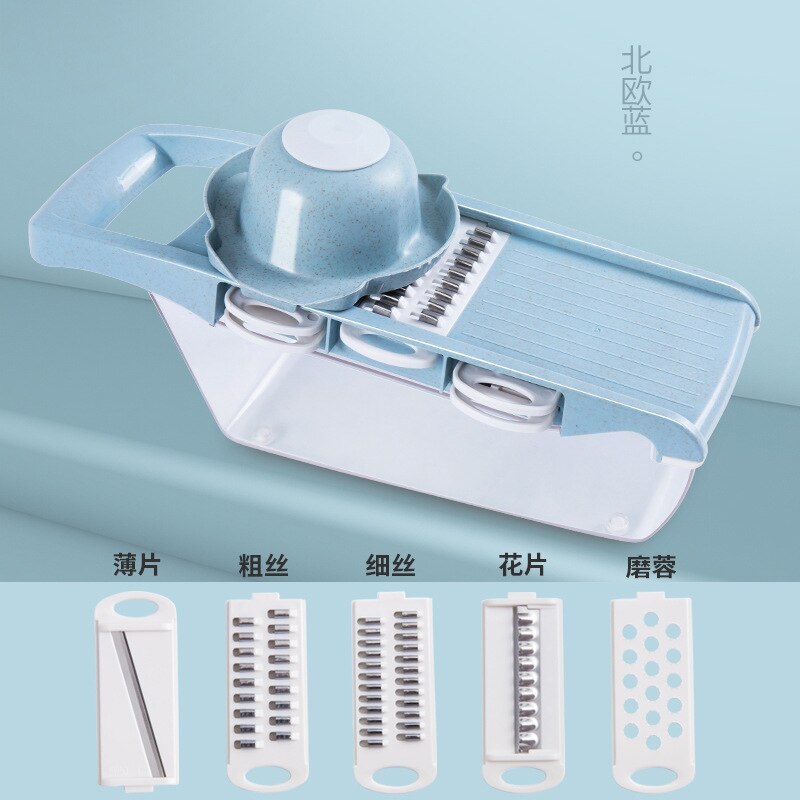 Multi-Function Vegetable Slicer Potato Slicer Household Kitchen Carrot Wiper Grater Manual Slicer: Blue