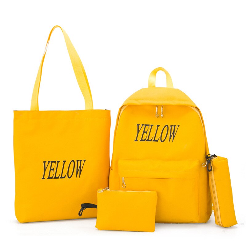 Canvas Backpack Children School Bags for Girls Princess School Backpacks Kids Printing Backpacks 4pcs/set School Bag Handbag: Yellow