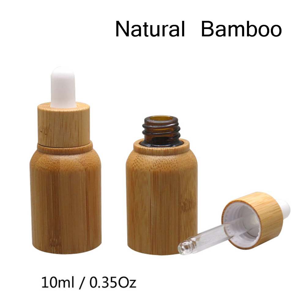 2ps/lot 10ml empty Natural Bamboo Wood glass dropper bottle bottle refillable bottle free tool