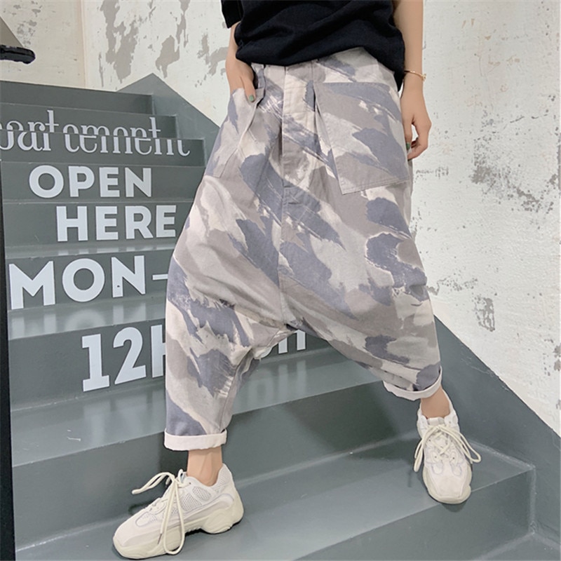 Zomer Mannen Camouflage Low Crotch Joggingbroek Hip Hop Mannelijke Baggy Harembroek Losse Joggers Onregelmatige Kruis Broek Mannen X9142