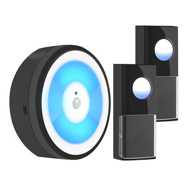 USB Powered IP55 Waterproof Wireless Smart Doorbell Door Bell Ring Chime Call 433MHZ LED Night Light Home Plug-Free For Home: B2 button 1 receiver