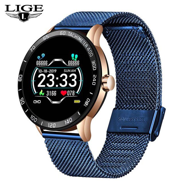 Luik Stalen Slimme Band Mannen Hartslag Bloeddruk Multifunctionele Sport Smartwatch Stappenteller IP67 Waterdichte Fitness Tracker: Gold black