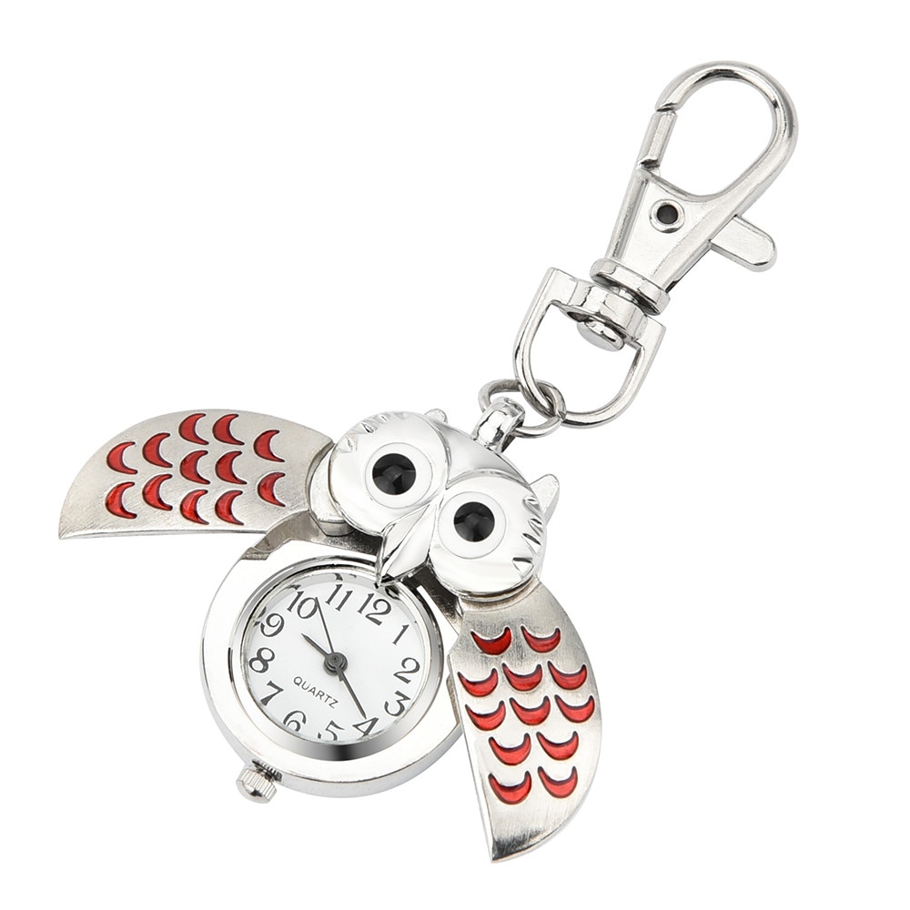 Prachtige Uil Charm Unisex Romeinse Aantal Quartz Pocket Sleutelhanger Horloge Vrouwen Man Ketting Hanger met Ketting # D