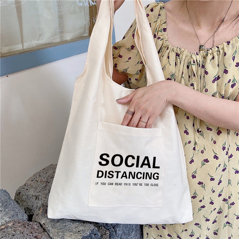 Vrouwen Boodschappentassen Canvas Forens Vest Bag Herbruikbare Kruidenier Handtassen Eco Messenger Tote Shopper Tas: Text 004