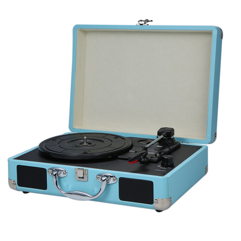 Vintage 3-Speed Classic Phonograph Gramophone Turntable Playrer Music Player with Stereo Speakers PU Leather Wooden Box US Plug