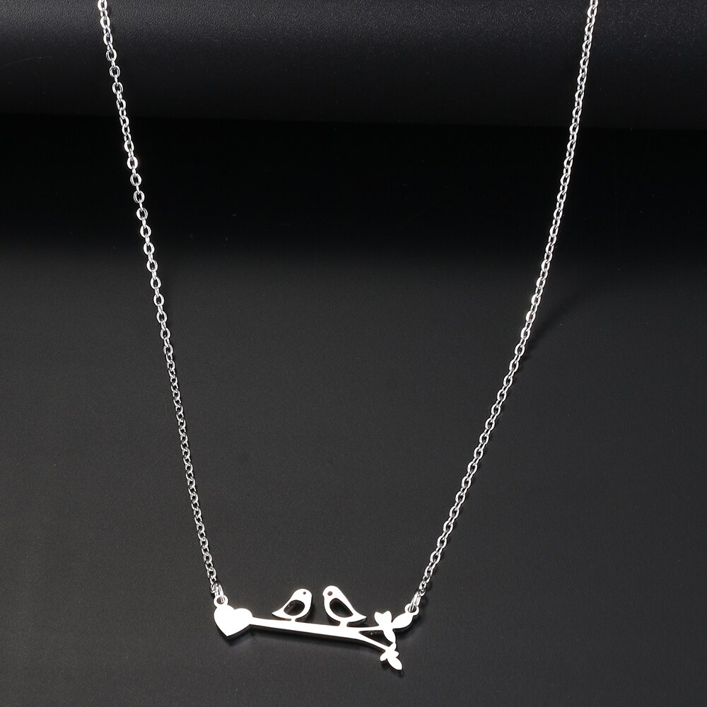Rvs Kettingen Hollow Tak Vogel Hart Hanger Choker Sleutelbeen Ketting Kettingen Voor Vrouwen Sieraden Party: Silver