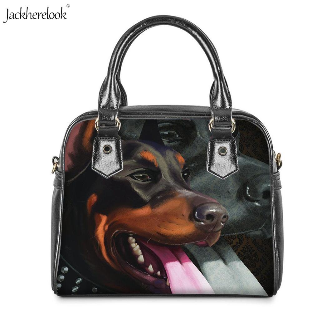 Jackherelook torba na ramię ze skóry pu dla pani 2 sztuk/zestaw Rottweiler pies Pet torba czarny nadruk zwierzęta torebki i portfel: HX640DL